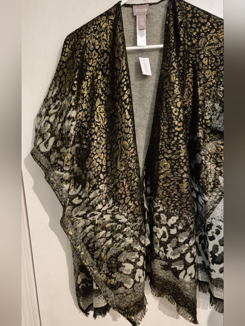 Chico Foil Animal Mix Jaquard Ruana Wrap O/S NWT